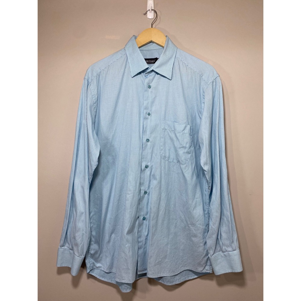St. Croix Mens Long Sleeve Button Up 
Shirt Sz L Blue Textured Check Dress Shirt